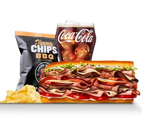 Giant Favorite Combo from Jimmy John's meal lineup, favorite sub with chips and Coca-Cola, $28.89+, satisfying combo choice.