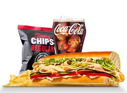 Favorite Combo from Jimmy John's food selection, favorite sub with chips and Coke, $11.69-$14.49+, tasty lunch set.