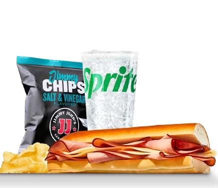Giant Slim Combo from Jimmy John's dining variety, slim sub with chips and Sprite, $18-$20+, light yet satisfying option.