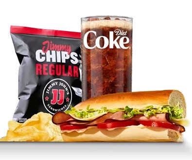 Little John Combo from Jimmy John's dining specials, smaller sub with chips and Diet Coke, $5.79-$6.99, quick meal pick.