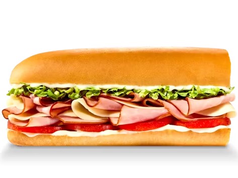 #1 The Pepe from Jimmy John's deli menu, ham and provolone sub, 570-650 cal (regular), $9.49-$10.69, classic sandwich delight.