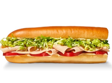 #4 Turkey Tom from Jimmy John's deli specials, turkey and lettuce sub, 480-530 cal (regular), $9.09-$10.69, light lunch option.
