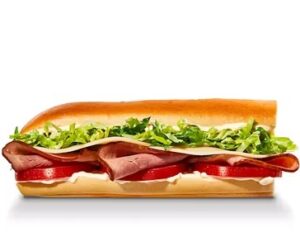 Little John #1: Ham and Provolone from Jimmy John's mini menu, ham and cheese sub, 300 cal, $6.49-$7.49, compact meal.