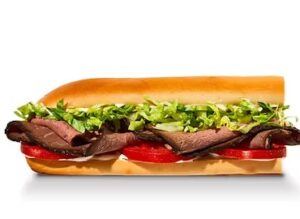 Little John #2: Roast Beef from Jimmy John's snack lineup, roast beef roll, 250 cal, $6.49-$7.29, quick bite option